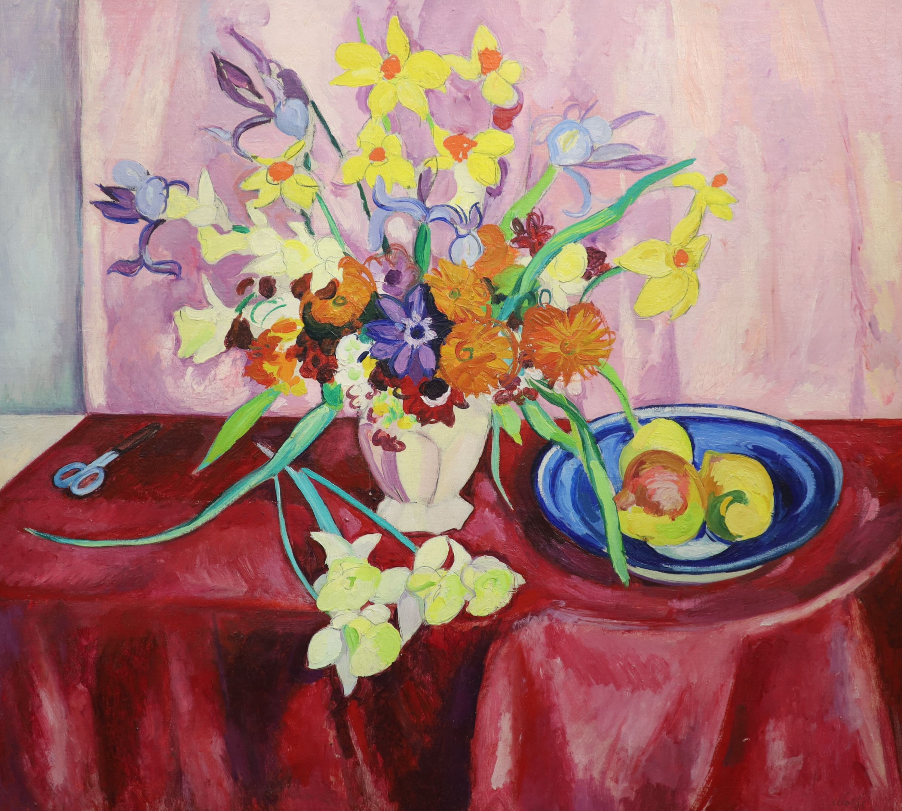 Edward Wolfe R.A. (1897-1982), Still life with narcissi, oil on canvas, 71 x 78cm.